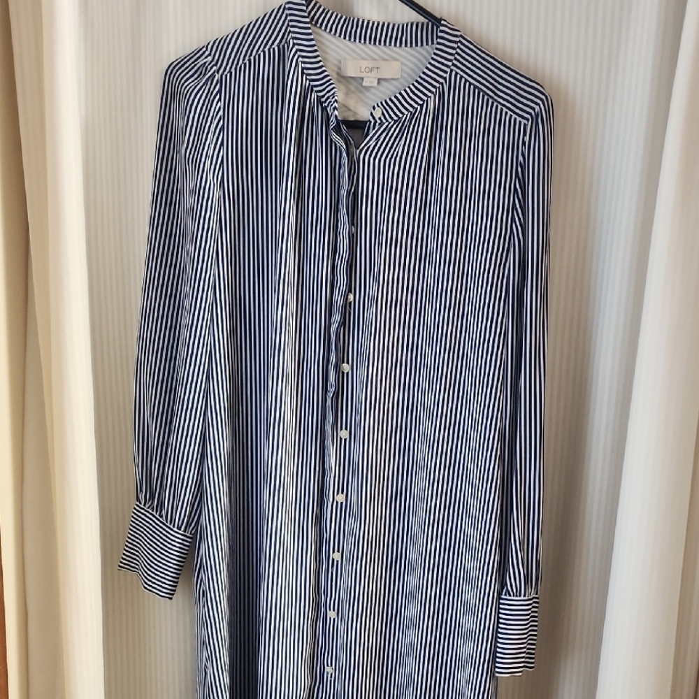 LOFT Blue Long Sleeve Dress with Stripes